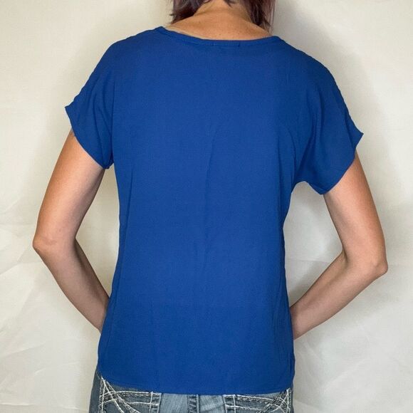 Soprano Women's Bright Blue Blouse Top Shirt M Med Medium Lightweight Unlined - Picture 2 of 10
